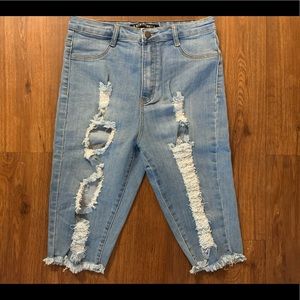 Medium-light Wash Distressed Denim Bermuda Shorts | Fashion Nova | Size 13